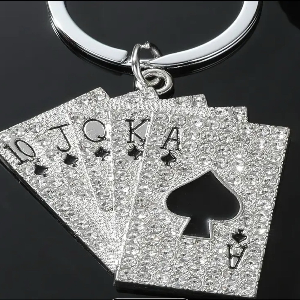 Silver Crystal Playing Card Keychain bag charm new